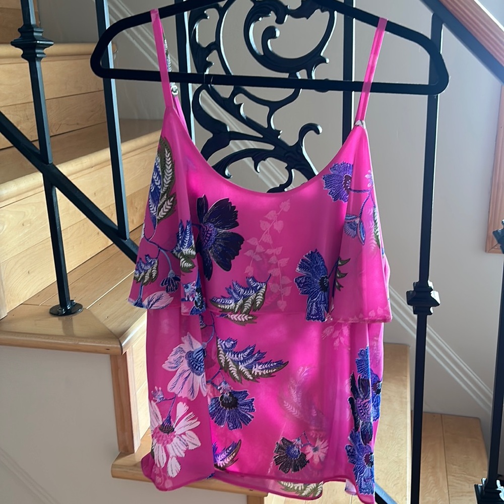 Rachel Rachel Roy Women Pink Flounce Overlay Floral size S